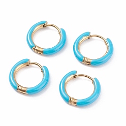 Темно-Голубой Двухцветные 304 массивные серьги-кольца из нержавеющей стали с эмалевым ионным покрытием (IP) для женщин, реальный 18 k позолоченный, глубокое синее небо, 10 датчик, 15~16x2.5~3 мм, штифты : 1 мм
