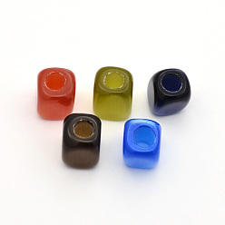 Color mezclado Cuentas de ojo de gato cubo, abalorios de grande agujero, color mezclado, 14~21x13~16x12~16 mm, agujero: 6 mm