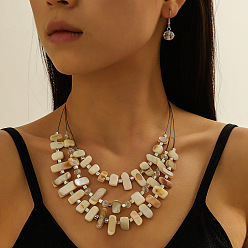 Античный Белый Комплекты из ретро-сплава, смолы, подвесных серег и многослойных ожерелий, богемный стиль, старинный белый, Серьги: 28x10 mm