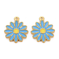 Dodger Blue 304 Stainless Steel Enamel Pendants, Ion Plating(IP), Golden, Flower, Dodger Blue, 18x15.5x2mm, Hole: 1.4mm