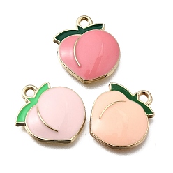 Mixed Color Alloy Enamel Pendants, Peach Charms, Golden, Mixed Color, 17.5x14.5x2.5mm, Hole: 1.8mm