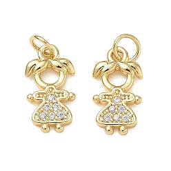 Real 18K Gold Plated Brass Micro Pave Clear Cubic Zirconia Pendants, Girl Charms, Rack Plating, Cadmium Free & Lead Free, Real 18K Gold Plated, 16x8.5x2mm, Hole: 3.5mm