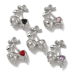 Платина Подвески из сплава со стразами, без свинца, без кадмии и без никеля, вишня и сердце, разноцветные, платина, 23x16x7.5 мм, отверстие : 1.6 мм