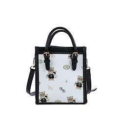 Black DIY Bear Printed Crossbody Bags Set, Including PU Leather Bag Materials, Black, 180x160x80mm