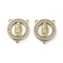 Золотой Латунь микро проложить ссылки люстры компонентов кубического циркония, 3 Разъемы петли, кольцо с девой марией, центральная часть четок, прозрачные, золотые, 19.5x17x2 мм, отверстие : 1.2 мм