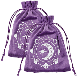 Dark Orchid 2Pcs Moon Printed Velvet Drawstring Storage Bags for Tarot Card, Rectangle, Dark Orchid, 18x13.5x0.35cm