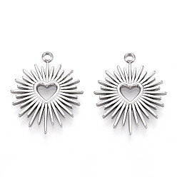 Нержавеющая Сталь Цвет Не тускнеющие 304 подвески из нержавеющей стали, шарма сердца, цвет нержавеющей стали, 22.5x18x2 мм, отверстие : 1.8 мм