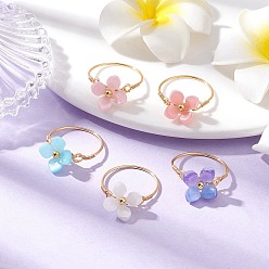 (52) Непрозрачная лаванда Женское кольцо из пластика и медной проволоки, цветок, разноцветные, Цветок: 14.5x14.5 мм, внутренний диаметр: американский размер 9 1/2 (19.3 мм), 5 шт / комплект