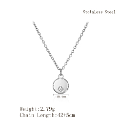 Серебро Простые плоские круглые подвески из нержавеющей стали с прозрачными кубическими цирконами для ежедневного ношения женщинами, серебряные, 16.54 дюйм (42 см)