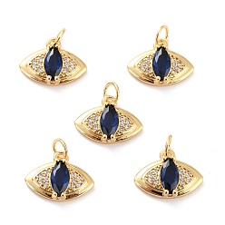 Настоящее золото 18K Латунные подвески из кубического циркония с микропаве, долговечный, без свинца, без никеля и без кадмия, глаз, реальный 18 k позолоченный, 11x14.5x4 мм, отверстие : 3.5 мм