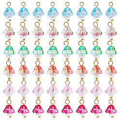 (52) Непрозрачная лаванда 120 шт. 6 цвета гальванического стекла подвески, с позолоченной латунной фурнитурой и круглыми бусинами из стеклянного жемчуга, труба цветок, разноцветные, 14x9x9 мм, отверстие : 2.5 мм, 20 шт / цвет