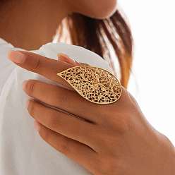 Лист Регулируемые кольца из сплава для женщин, золотой свет, лист, лист: 54x27.5 мм, внутренний диаметр: 18 мм