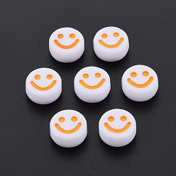 Оранжевый Непрозрачные акриловые бусины, с эмалью, плоско-круглые с улыбкой на лице, оранжевые, 10x5 мм, отверстие : 2 мм, Около 1450 шт / 500 г
