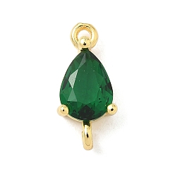 Зеленый Шармы-соединители из латуни с паве из кубического циркония, слезные ссылки, реальный 18 k позолоченный, долговечный, без кадмия и без свинца, стойки покрытие, зелёные, 14x6.5x4.5 мм, отверстие : 1.2 мм