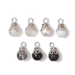 Белый Стеклянные подвески, круглые, с железными колпачками для бусин и петлей из плоских головок, белые, 16x8.5 мм, отверстие : 2.5 мм