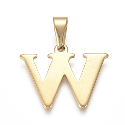 Letter W 304 подвески из нержавеющей стали, золотые, Начальная letter.w, 23x29x1.5 мм, отверстие : 5x8 мм