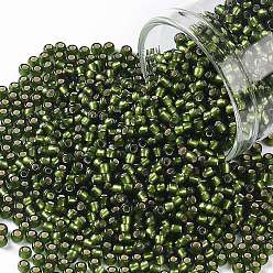(37F) Silver Lined Frost Olive TOHO Round Seed Beads, Japanese Seed Beads, (37F) Silver Lined Frost Olive, 11/0, 2.2mm, Hole: 0.8mm, about 1110pcs/bottle, 10g/bottle