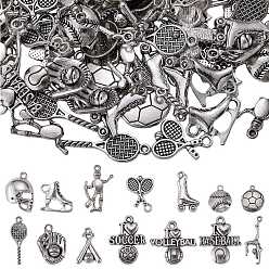 Antique Silver 112Pcs 14 Style Tibetan Style Alloy Pendants, Sporting Goods, Antique Silver, 18.2~30x10~20.7x2.5~5mm, Hole: 1.5~2mm, 8pcs/style