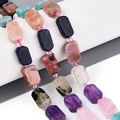 Смешанные камни Нити из натуральных бусин содалита, родонита, пренита, аметиста, розового кварца, амазонита в форме цветка и солнечного камня., овальные, с бисером и картоном, 10~14x7~10x3.5~6 мм, отверстие : 0.7~1 мм, около 13~14 шт / нитка, 7.09~7.87 дюйм (18~20 см), 1 прядь / комплект