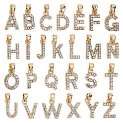 Golden 26Pcs Alloy with Crystal Rhinestone Charms, Letter A~Z Charms, Golden, 11~14x4~14x2~2.5mm, Hole: 3x5mm