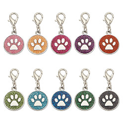 (52) Непрозрачная лаванда 20 шт. 10 цвета эмалевых подвесных маркеров для петель, подвески крючком, с цинковым сплавом застежками омаров коготь, плоский круг с принтом лапы собаки, разноцветные, 3.9 см, 2 шт / цвет