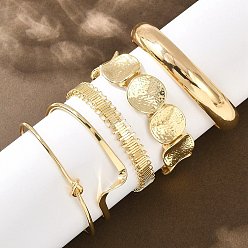 Золотой 5шт. 5 стильный набор браслетов из железа и сплава для женщин, золотые, внутренний диаметр: 2.17~2.72 дюйм (5.5~6.9 см)