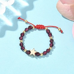 Гранат Кольца с натуральным гранатом, с латунными бусинами и нейлоновой нитью, внутренний диаметр: 21~27.5 мм
