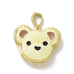 Светло-желтый Непрозрачные подвески смолы, большой кулон дыра, с фурнитурой из настоящей позолоченной латуни и прозрачным кубическим цирконием, без кадмия и без свинца, медведь, светло-желтый, 18 мм, отверстие : 25x29x12.5 мм