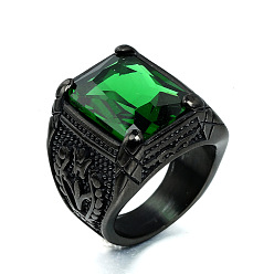 Зеленый 316Мужские винтажные резные кольца из нержавеющей стали с кубическим цирконием, квадратный, готические кольца, чёрные, зелёные, размер США 9 (18.9 мм)