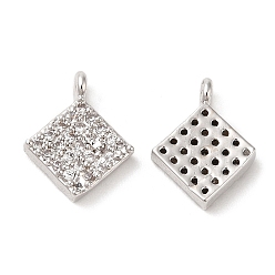 Платина Латунные микропаве прозрачные подвески с фианитом, без свинца и без кадмия, ромб, платина, 10x8.5x2 мм, отверстие : 0.8 мм