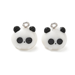 Weiß Anhänger aus undurchsichtigem Kunstharz mit Tiermotiven, Panda-Charme, mit Platin-Eisenschlaufe, weiß, 16x15.5x16.5 mm, Bohrung: 2 mm