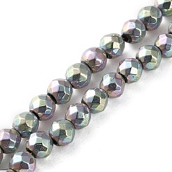 (966) Внутренний цвет Кристалл / Лиловато-лиловый на подкладке Гальванические нити из синтетических немагнитных гематитовых бусин, граненые, круглые, с покрытием цвета радуги, 3 мм, отверстие : 0.8 мм, около 135~136 шт / нитка, 15.75 дюйм (40 см)