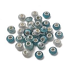 Темно-бирюзовый Бусины из смолы европейского стиля, граненые , бусины с большим отверстием, рондель с латунными сердечниками, покрытыми серебром, и блестящей пудрой, темные бирюзовый, 14x8.5 мм, отверстие : 5 мм