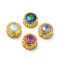 Mixed Color Round Shaped Sew on Rhinestone, Glass Rhinestone, Garments Accessories, Multi-Strand Links, with Golden Tone Brass Findings, Mixed Color, 11.5x7mm, Hole: 1.2mm