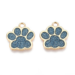 Стально-синий Подвески из эмали и сплава, с блеском порошок, стойки покрытие, амулет с принтом кошачьей лапы, золотой свет, стальной синий, 17.2x16.5x1.2 мм, отверстие : 2 мм