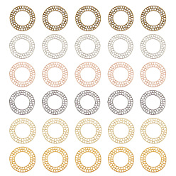 Mixed Color Zinc Alloy Filigree Joiners Links, Cadmium Free & Lead Free, Hollow, Flat Round, Mixed Color, 30x1.7mm, Hole: 17.3mm, 5pcs/color, 6 colors, 30pcs/box
