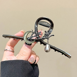 Черный Цвет Металла Заколки для волос кошачий глаз, аксессуары для волос из сплава для женщин и девочек, луна и ветвь, металлический черный , 130 мм