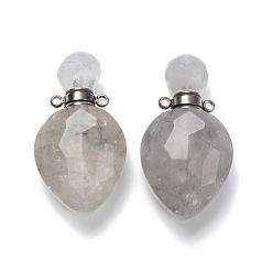 Облако Кварц Кулоны для духов из натурального мутного кварца, с фурнитурой позолоченной латунной, граненые, овальные, 36.5 мм, отверстие : 1.6 мм, емкость бутылки: 0.3 мл (0.01 жидких унций)