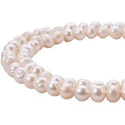 Beige Perlas naturales perlas de agua dulce cultivadas, Grado A, patata, crema, 6~7.5x6.5~9.5x6.5~7.5 mm, agujero: 0.8 mm, sobre 49~56 unidades / cadena, 12.91~14.13 pulgada (32.8~35.9 cm)