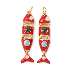 Темно-Синий Латунь эмаль подвески, рыбы прелести, без кадмия и без свинца, стойки покрытие, долговечный, с целью перехода в кольце, реальный 18 k позолоченный, темно-синий, 32x8x4 мм, отверстие : 3 мм