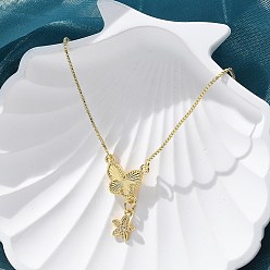 Бабочка Ожерелья с подвесками из латуни с прозрачным фианитом и прозрачным фианитом, реальный 18 k позолоченный, Бабочка с цветком, 18.31 дюйм (46.5 см)