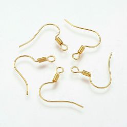 Золотой Латунные крючки для сережек, провод уха, с горизонтальной петлей, без никеля , золотые, 17 мм, отверстие : 1.5 мм, 21 датчик, штифты : 0.7 мм