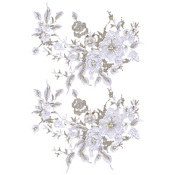 Белый 2 шт. цветочные полиэстеровые заплатки с вышивкой из пластиковых жемчужин, аксессуары для одежды, белые, 340x315x1.5 мм