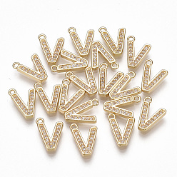 Letter V Brass Cubic Zirconia Charms, Letter, Clear, Real 18K Gold Plated, Letter.V, 11x8x1.5mm, Hole: 1mm