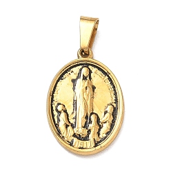 Oro Antiguo Religión 304 colgantes de acero inoxidable, óvalo con dijes de virgen maría, con 201 fianzas de acero inoxidable, revestimiento de iones (ip), oro antiguo, 24x16x2 mm, agujero: 7x4 mm