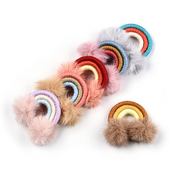Mixed Color Polycotton(Polyester Cotton) Woven Rainbow Wall Hanging, Macrame Woven Rainbow with Pompom, Mixed Color, 49~54x51~55x13~15mm
