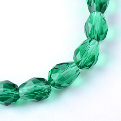 Medium Sea Green Transparent Glass Bead Strands, Faceted Teardrop, Medium Sea Green, 8x6mm, Hole: 1mm, about 65pcs/strand, 17.99 inch(45.7cm)