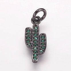 Черный Цвет Металла Латуни циркония кубической подвески, кактус, металлический черный , 15x6.5x1.5 мм, отверстие : 3 мм