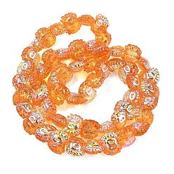 Orange Galvanisierte Einbrennlackierung, transparente Glasperlenstränge, Krabbe, ab Farbe plattiert, orange, 13x16x8.5 mm, Bohrung: 1.2 mm, ca. 55 Stk. / Strang, 24.41'' (62 cm)