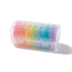Colorful PT Plastic Weekly Pill Organizer 3 Times A Day, Compact Pill Box 7 Days, Column & Flat Round, Colorful, 8.55x15.7x7.7cm, Compartments: 19mm, Pill Box: 72.5x18mm & 24.5x56.5mm inner diameter
